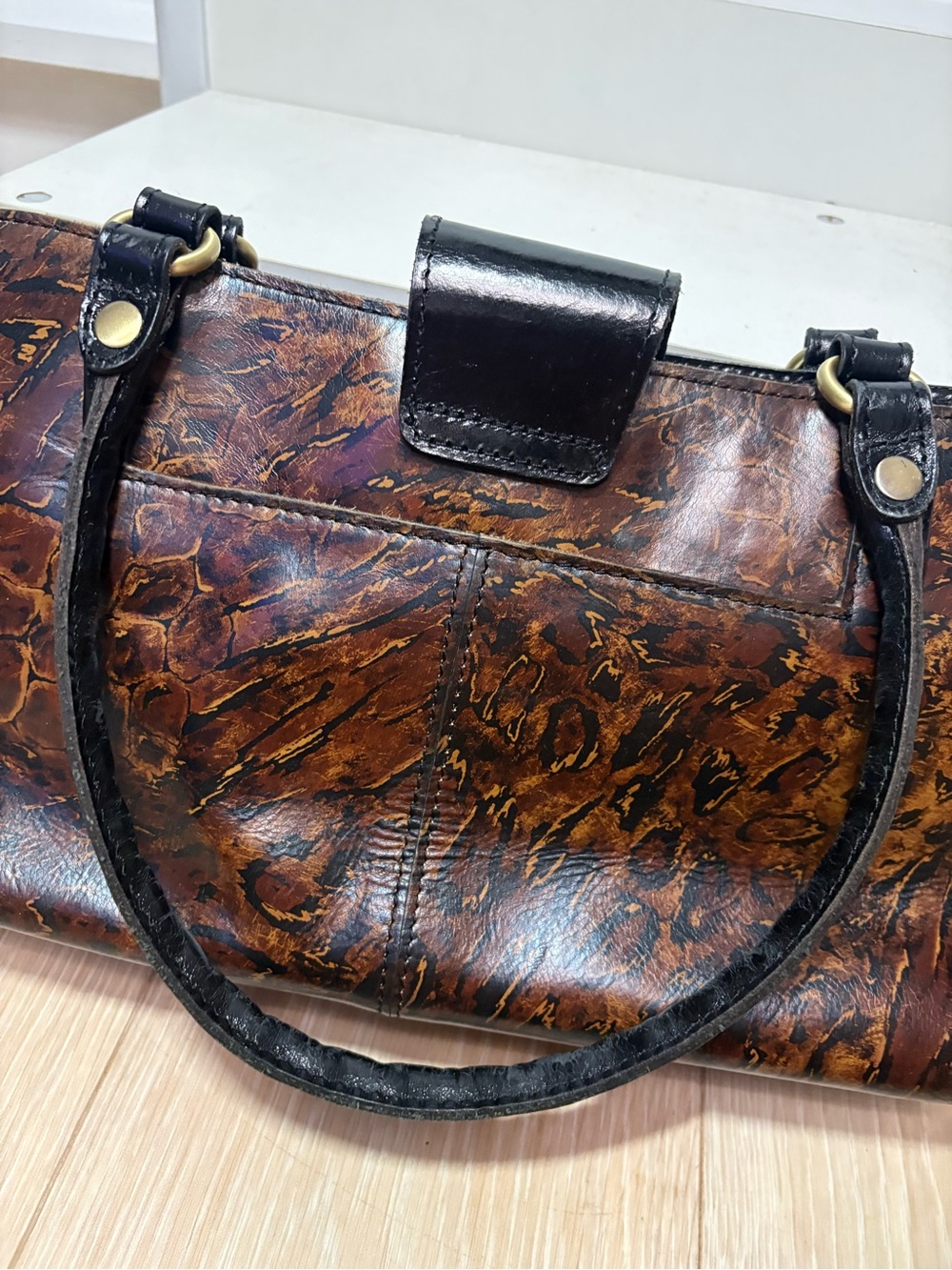 Patricia Nash Brown Leopard-Print Leather Satchel with Tassels - Picture 6 of 15